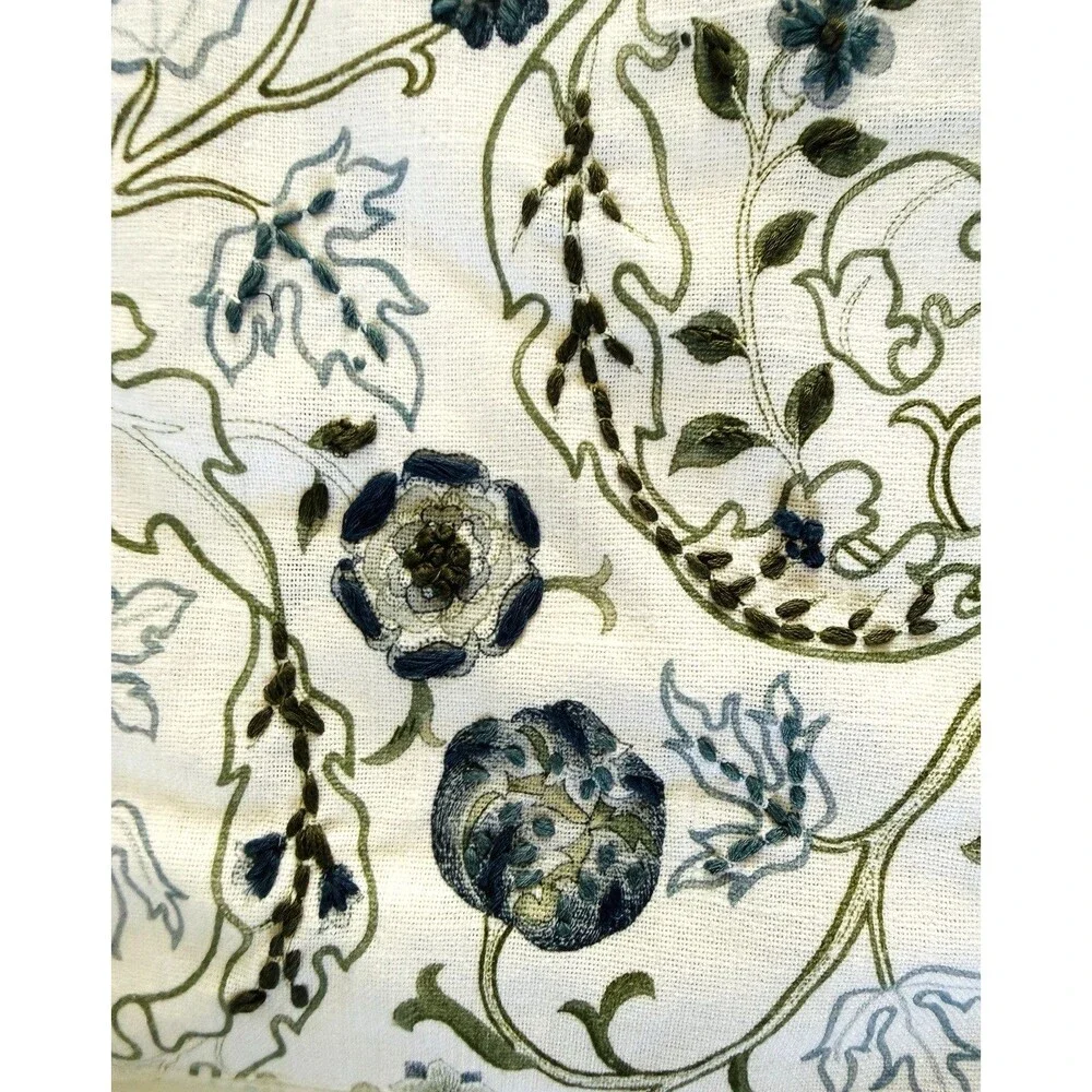 William Morris & Co Mary Isobel Table Runner 108”x 18” Embroidered Floral White